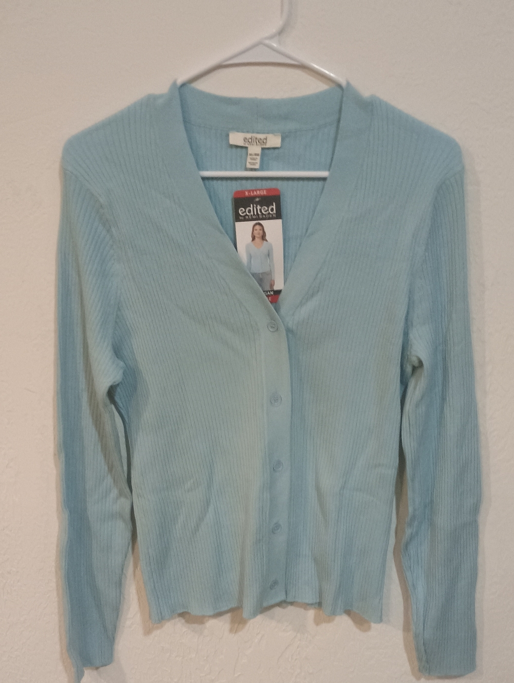 Edited Light Blue Ribbed V-Neck Button Cardigan